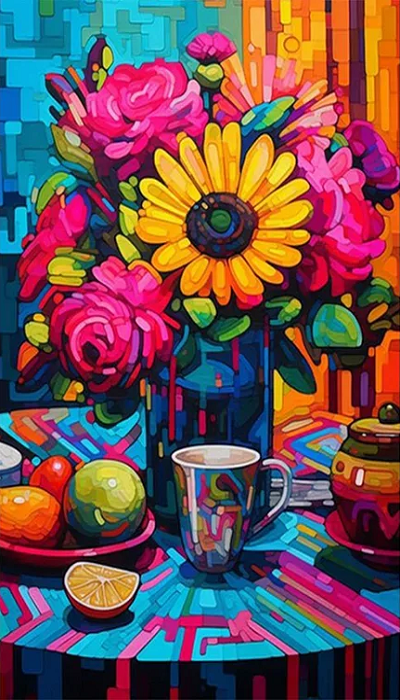 paint by numbers kit abstract colored flowers