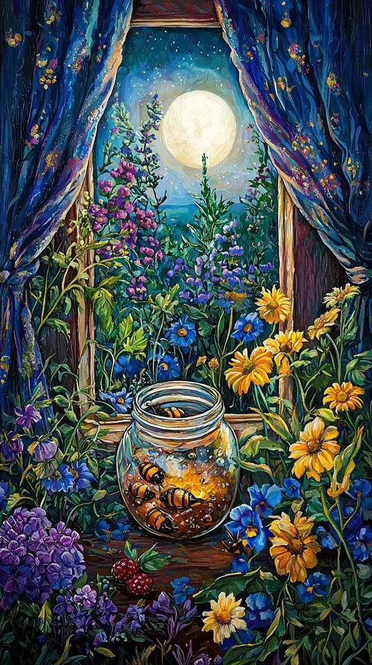 paint by numbers kit abstract flower house under the moon