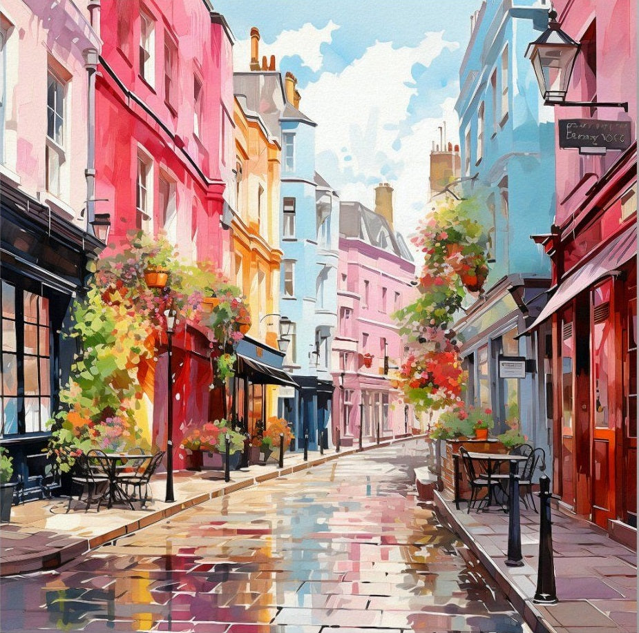 paint by numbers kit street with many colorful houses