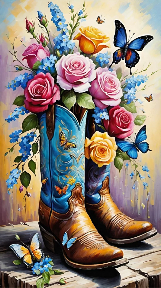 big size paint by numbers kit flower shoes