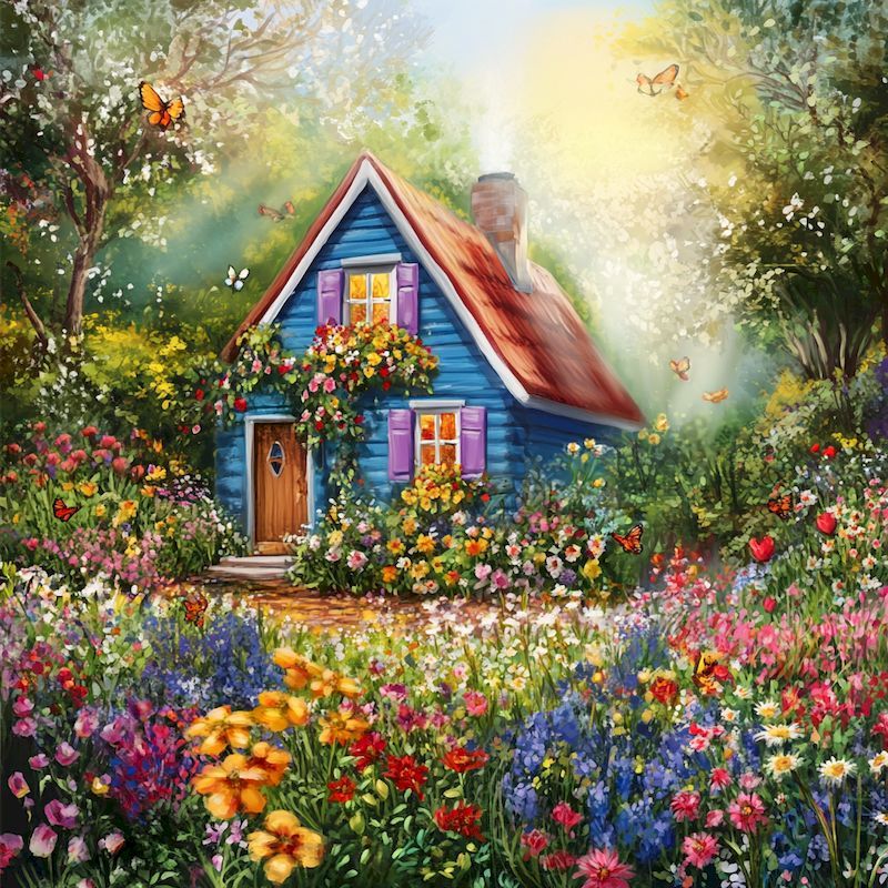 paint by numbers kit a house filled with many flowers