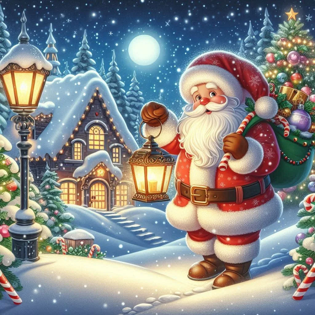 paint by numbers kit depicts santa claus delivering gifts