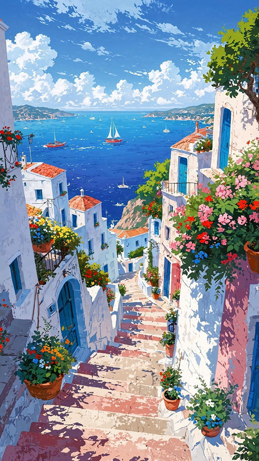 big size paint by numbers kit seaside town