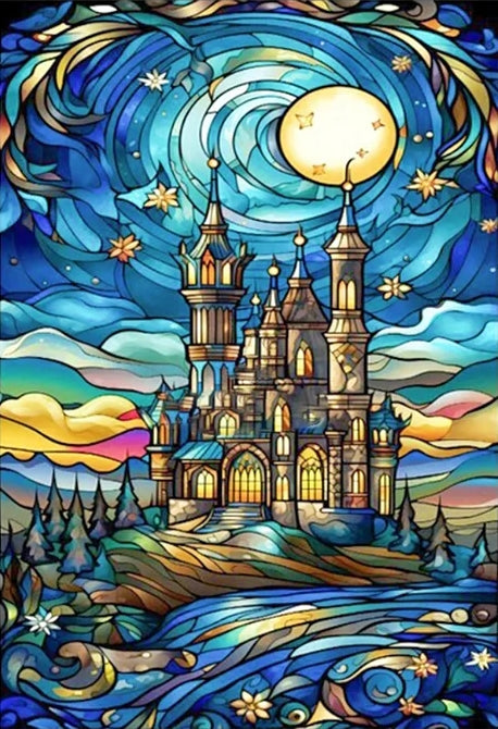 big size paint by numbers kit stained glass style castle