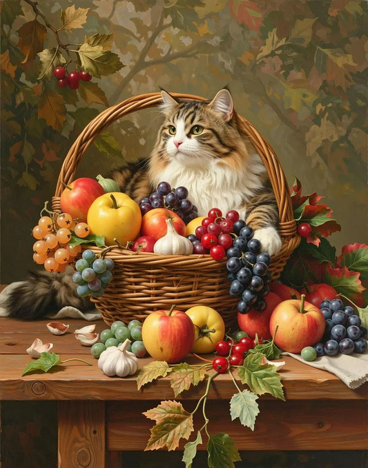 paint by numbers kits cat and fruit basket