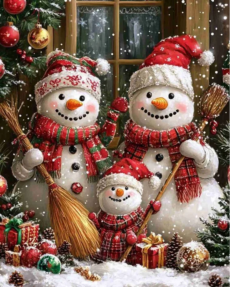 paint by numbers kits three christmas snowman