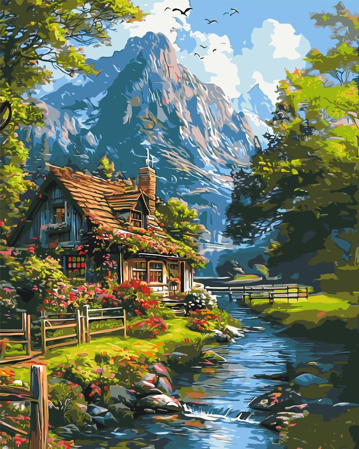paint by numbers kits riverside cabin beautiful scenery