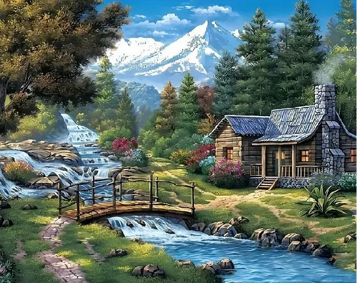 paint by numbers kits riverside house scenery