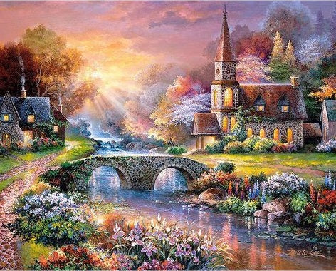 Paint by Numbers Kit Beautiful Town Scenery