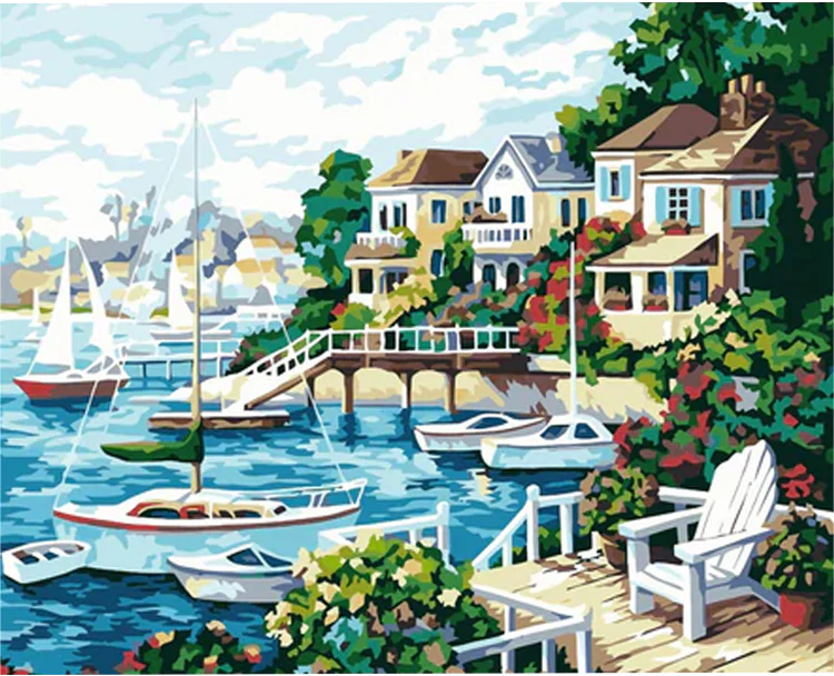 Paint by Numbers Kit Seaside Town
