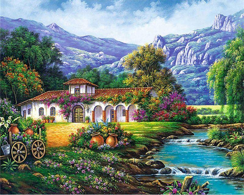 Paint by Numbers Kit Beautiful Town Scenery