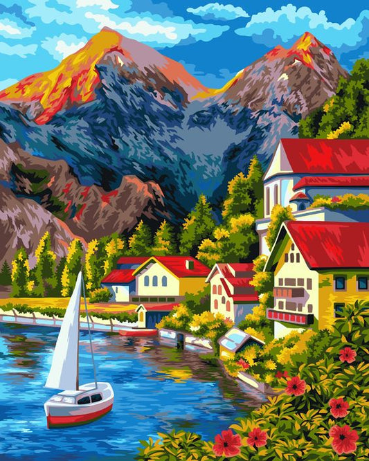 Paint by Numbers Kit Seaside Town Scenery