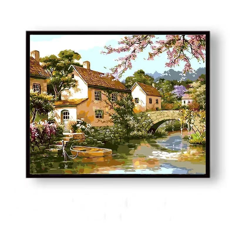 Paint by Numbers Kit Small Town Scenery